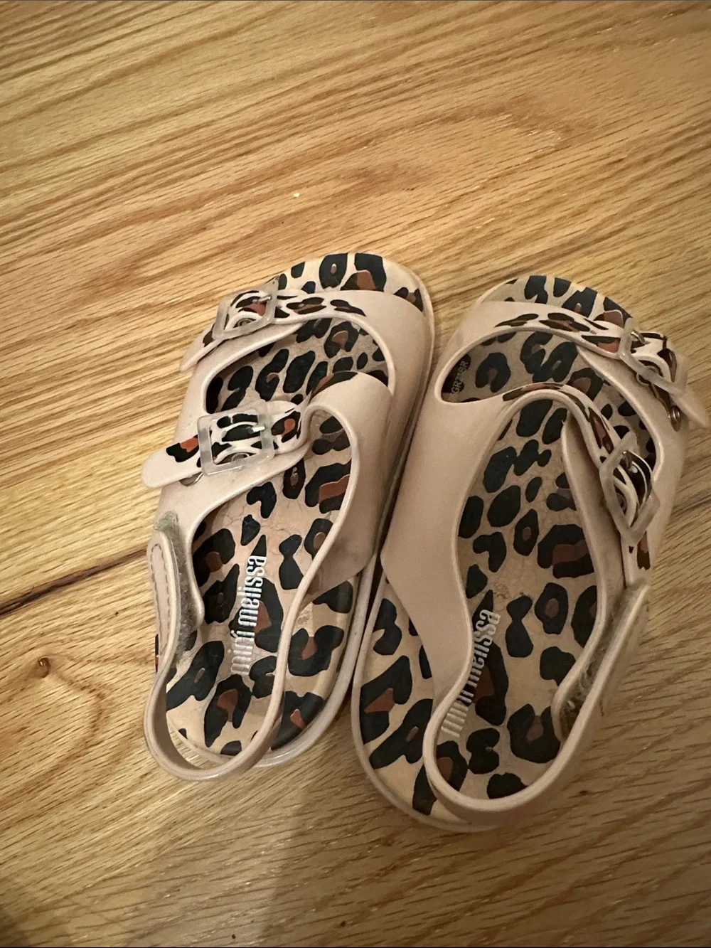 Mini Melissa Girls Beige Sandals with Leopard-Print Insole